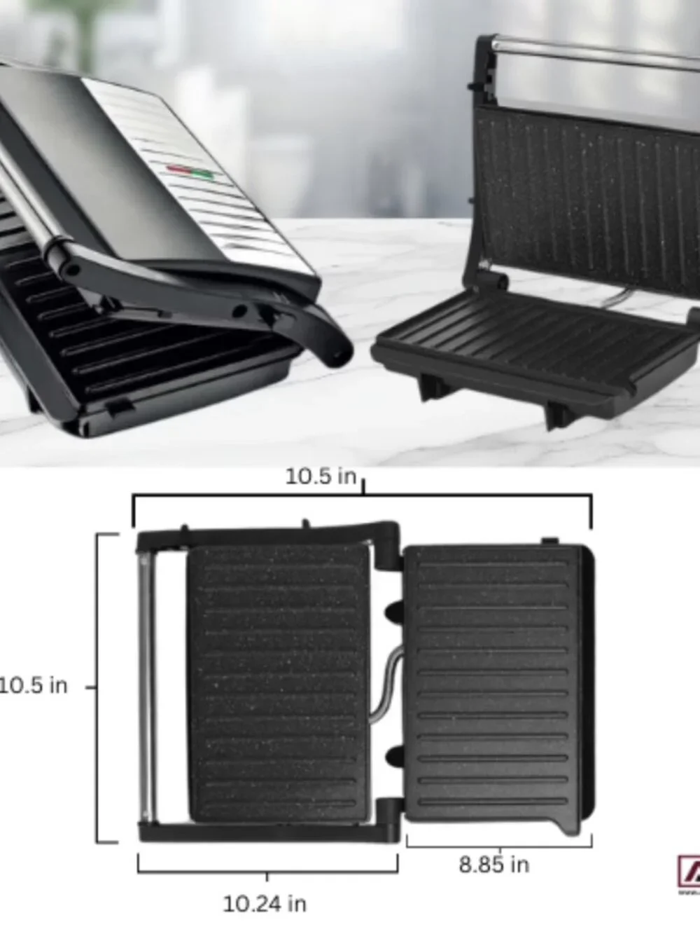 Panini Press Grill - Sandwich Maker with Non-Stick Cooking Plate Black